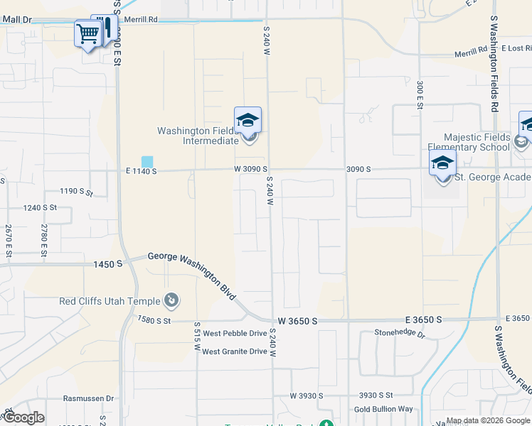 map of restaurants, bars, coffee shops, grocery stores, and more near 3244 South 240 West in Washington
