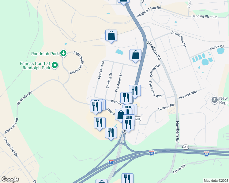 map of restaurants, bars, coffee shops, grocery stores, and more near 5036 Woodlyn Street in Dublin