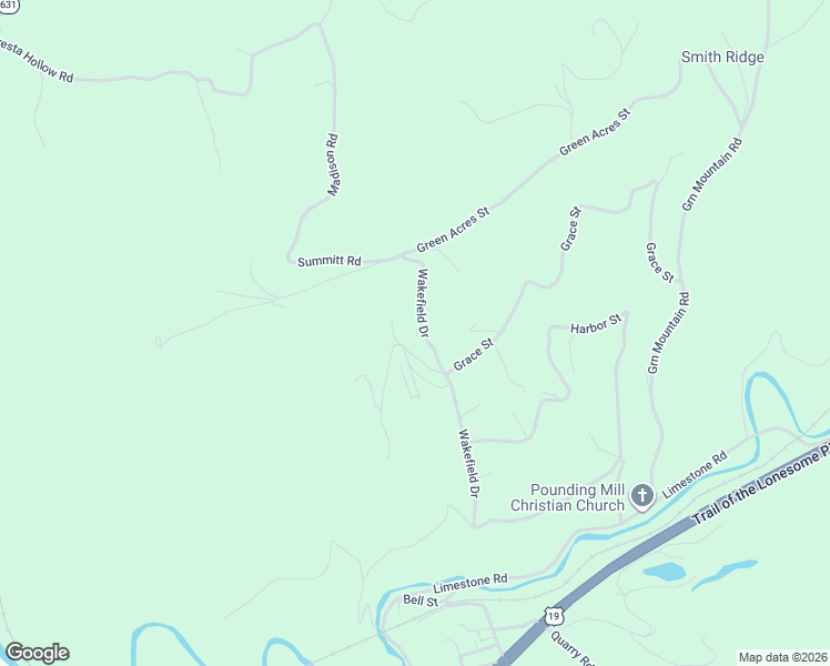 map of restaurants, bars, coffee shops, grocery stores, and more near 1008 Grace Street in Pounding Mill