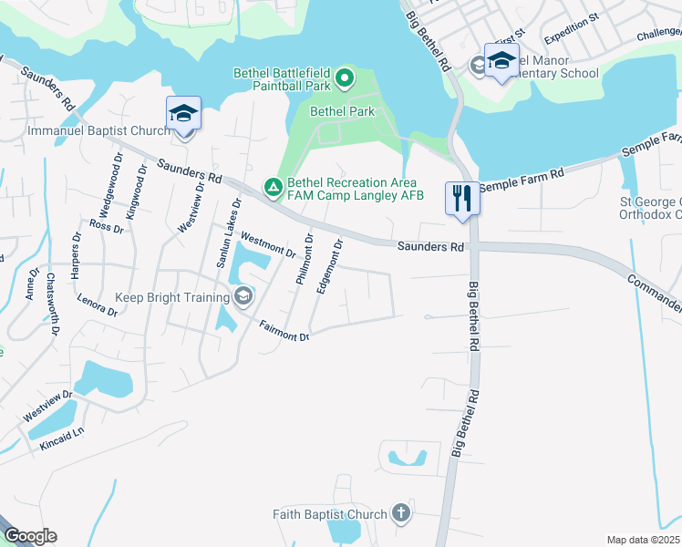 map of restaurants, bars, coffee shops, grocery stores, and more near 2 Newgate Village Road in Hampton