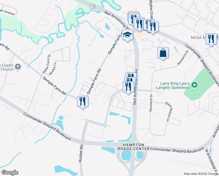 map of restaurants, bars, coffee shops, grocery stores, and more near 29 Corwin Circle in Hampton