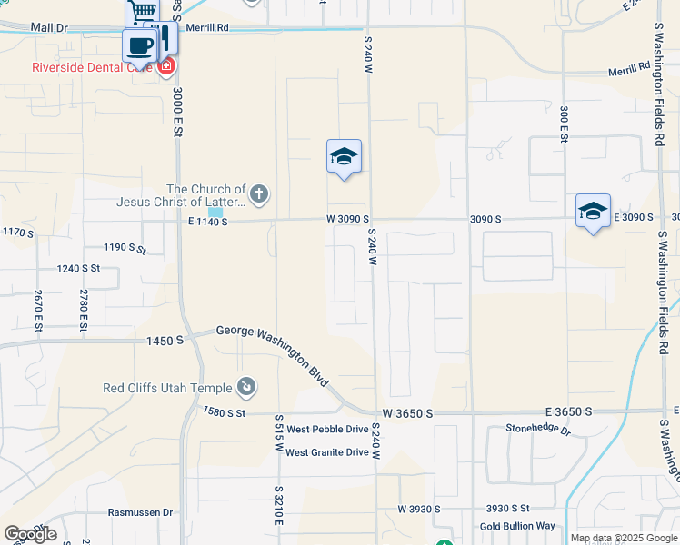 map of restaurants, bars, coffee shops, grocery stores, and more near 3188 South 355 West in Washington