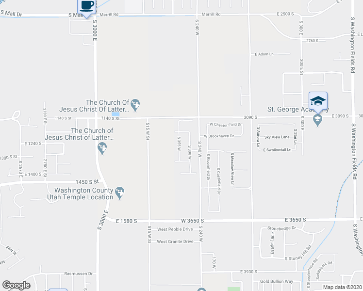 map of restaurants, bars, coffee shops, grocery stores, and more near 3239 South 355 West in Washington