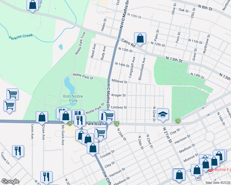 map of restaurants, bars, coffee shops, grocery stores, and more near 922 North 26th Street in Paducah