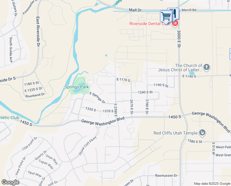 map of restaurants, bars, coffee shops, grocery stores, and more near 1313 South 2580 East in Saint George
