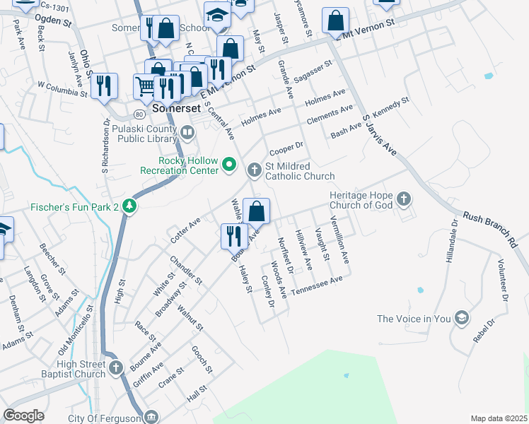 map of restaurants, bars, coffee shops, grocery stores, and more near 216 Burke Drive in Somerset