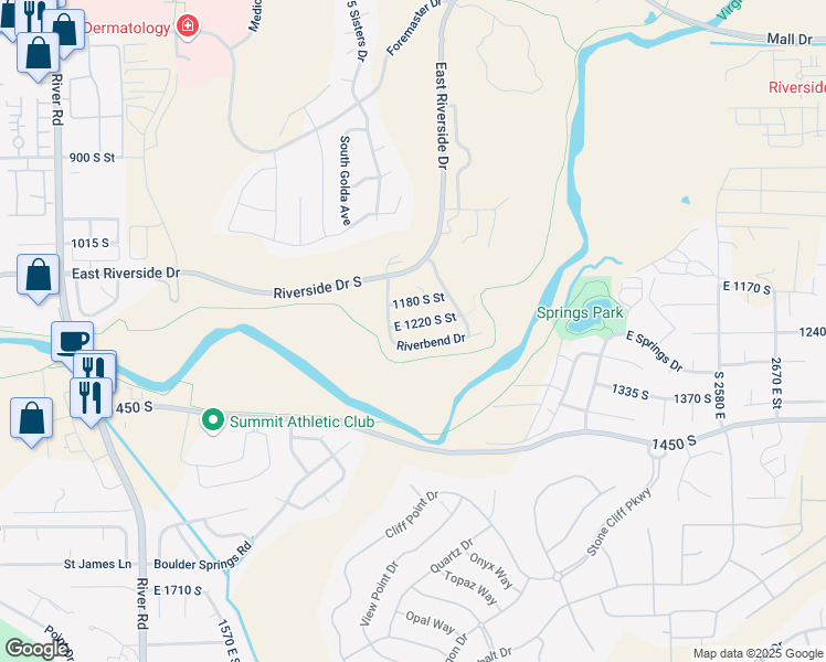 map of restaurants, bars, coffee shops, grocery stores, and more near 1868 East 1220 South Street in St. George