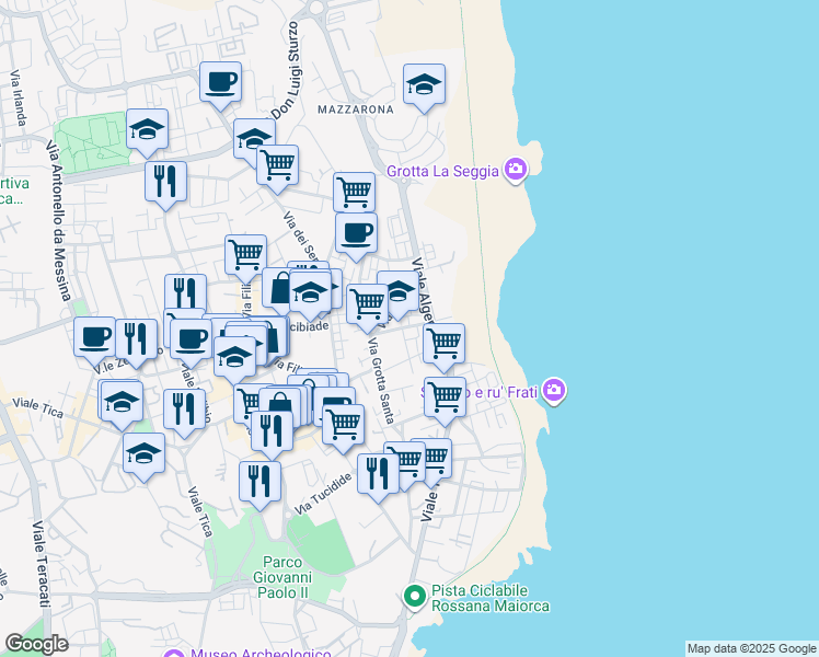 map of restaurants, bars, coffee shops, grocery stores, and more near 10 Via Calabria in Syracuse