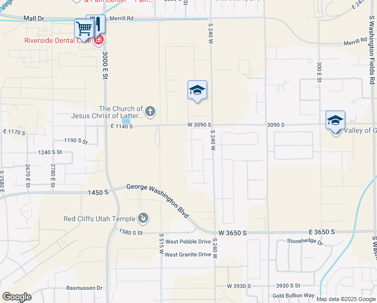 map of restaurants, bars, coffee shops, grocery stores, and more near 3188 South 355 West in Washington