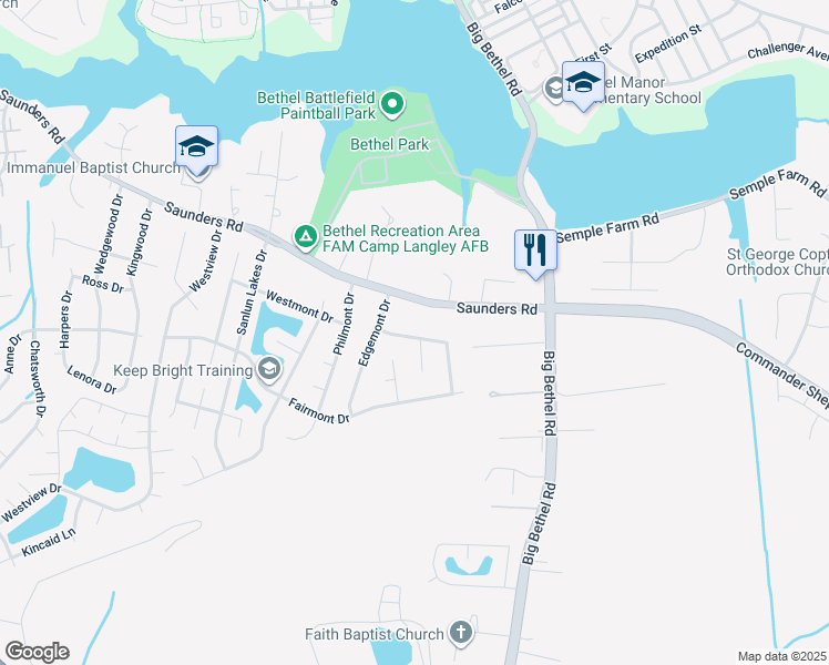map of restaurants, bars, coffee shops, grocery stores, and more near 7 Newgate Village Road in Hampton