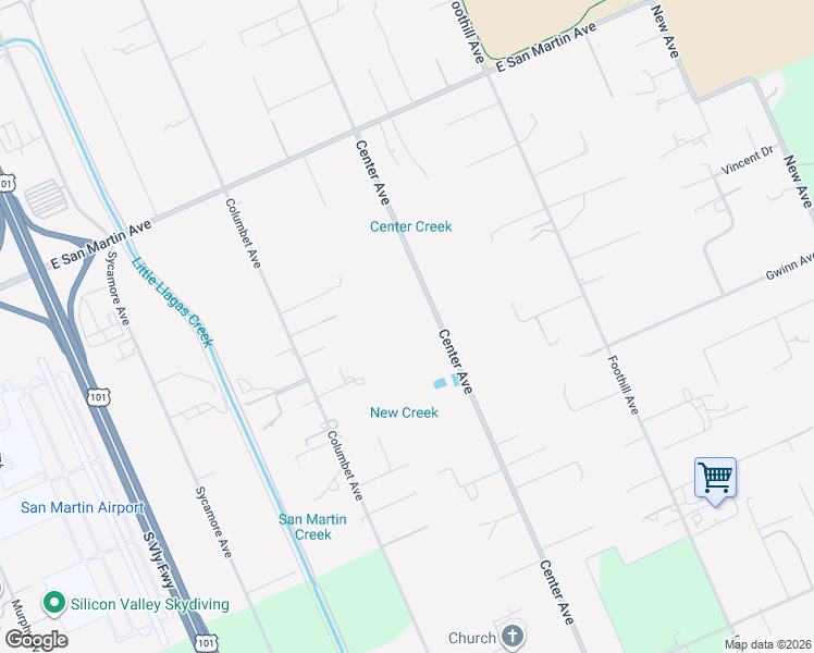 map of restaurants, bars, coffee shops, grocery stores, and more near 12875 Center Avenue in San Martin