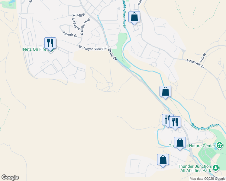 map of restaurants, bars, coffee shops, grocery stores, and more near 882-1050 South Dixie Drive in St. George