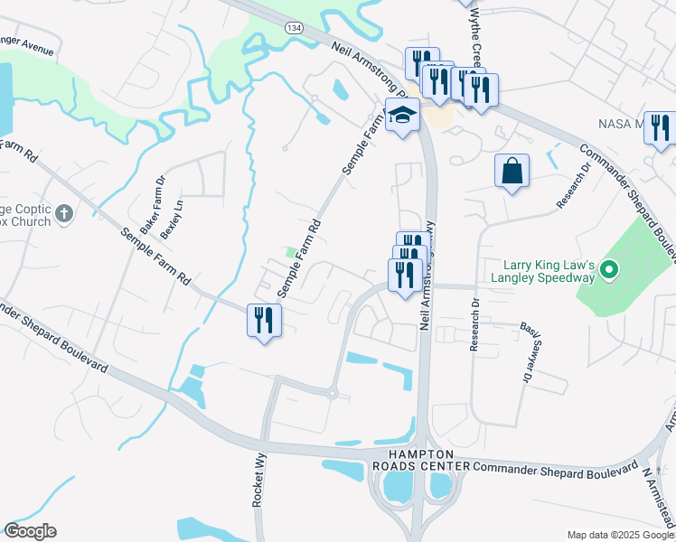 map of restaurants, bars, coffee shops, grocery stores, and more near 52 Corwin Circle in Hampton
