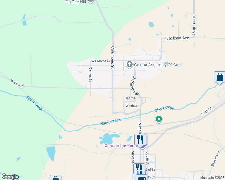 map of restaurants, bars, coffee shops, grocery stores, and more near 127-299 West Vine Street in Galena