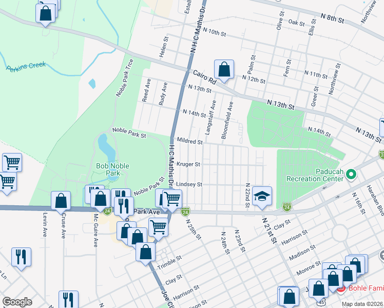 map of restaurants, bars, coffee shops, grocery stores, and more near 922 North 26th Street in Paducah