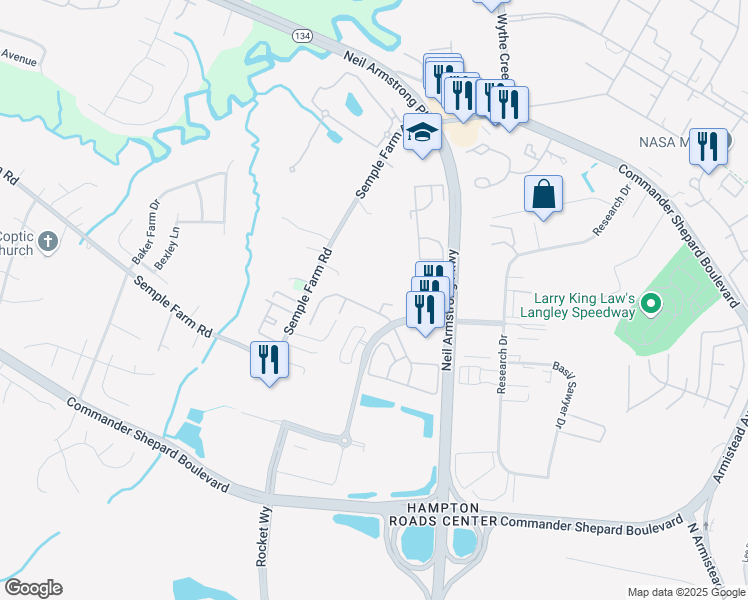 map of restaurants, bars, coffee shops, grocery stores, and more near 22 Corwin Circle in Hampton