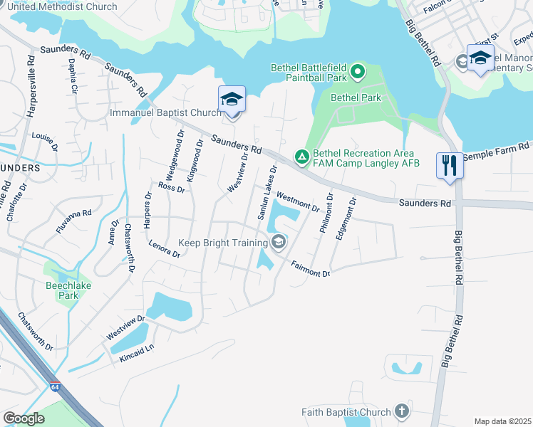 map of restaurants, bars, coffee shops, grocery stores, and more near 29 Sanlun Lakes Drive in Hampton