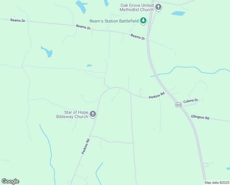 map of restaurants, bars, coffee shops, grocery stores, and more near 27719 Perkins Road in Petersburg