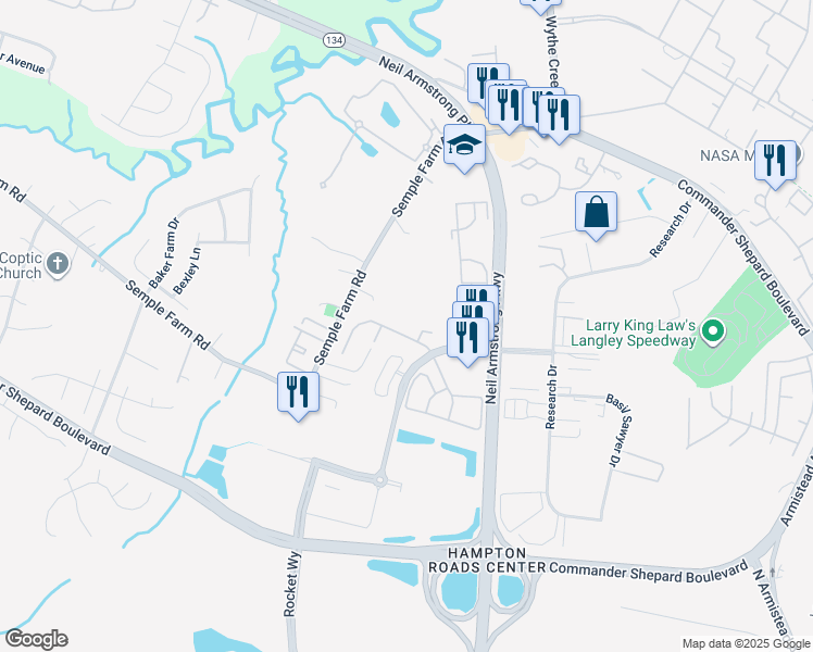 map of restaurants, bars, coffee shops, grocery stores, and more near 28 Corwin Circle in Hampton