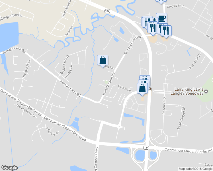 map of restaurants, bars, coffee shops, grocery stores, and more near 4 Frazier Court in Hampton