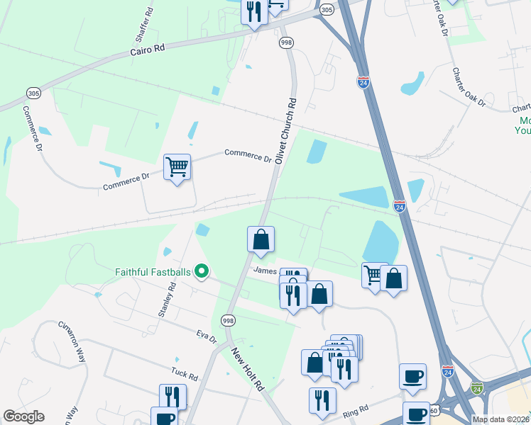 map of restaurants, bars, coffee shops, grocery stores, and more near 3745 Olivet Church Road in Paducah