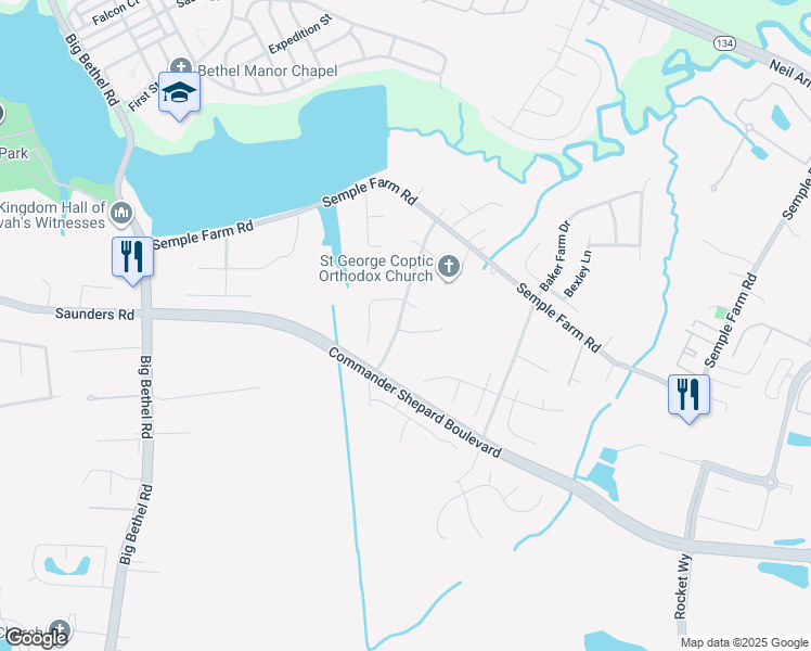 map of restaurants, bars, coffee shops, grocery stores, and more near 1 Appaloosa Court in Hampton