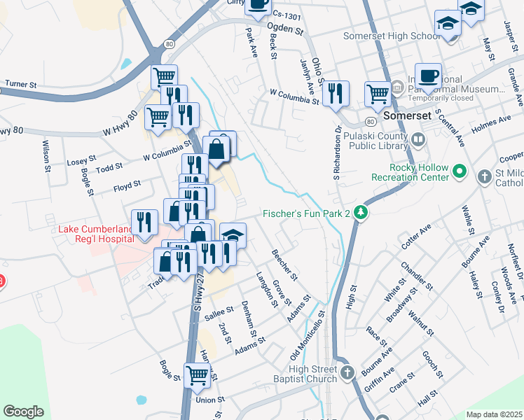 map of restaurants, bars, coffee shops, grocery stores, and more near 110 Lookout Street in Somerset