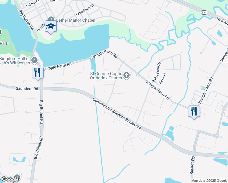 map of restaurants, bars, coffee shops, grocery stores, and more near 1 Appaloosa Court in Hampton