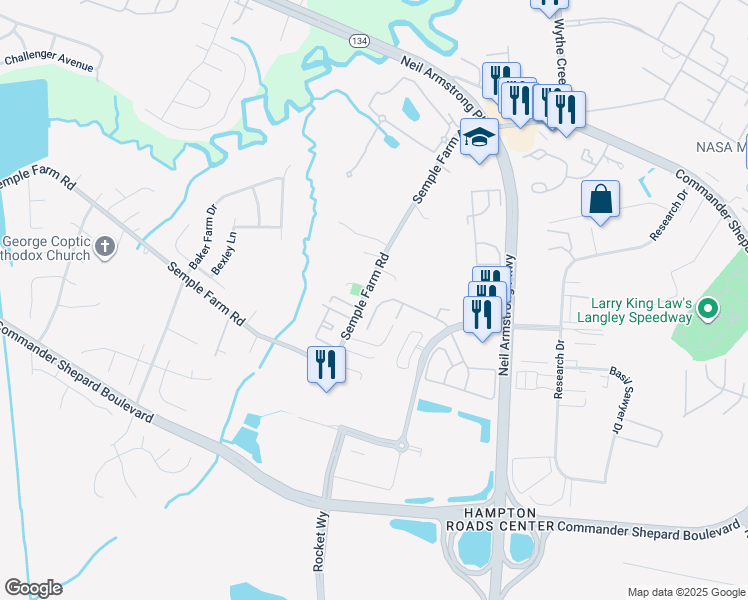 map of restaurants, bars, coffee shops, grocery stores, and more near 138 Corwin Circle in Hampton