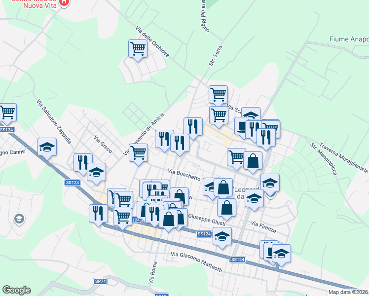 map of restaurants, bars, coffee shops, grocery stores, and more near 12 Piazza Vittime della Mafia in Floridia