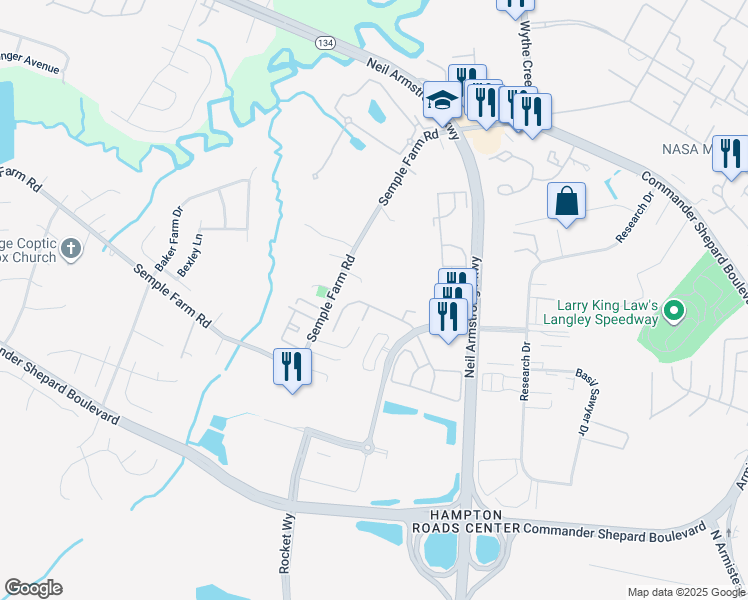 map of restaurants, bars, coffee shops, grocery stores, and more near 52 Corwin Circle in Hampton