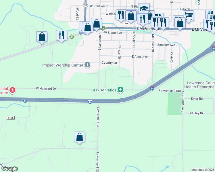 map of restaurants, bars, coffee shops, grocery stores, and more near 320 West Hayward Drive in Mount Vernon
