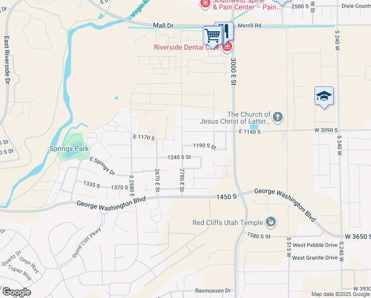 map of restaurants, bars, coffee shops, grocery stores, and more near 2804 East 1190 South Street in St. George