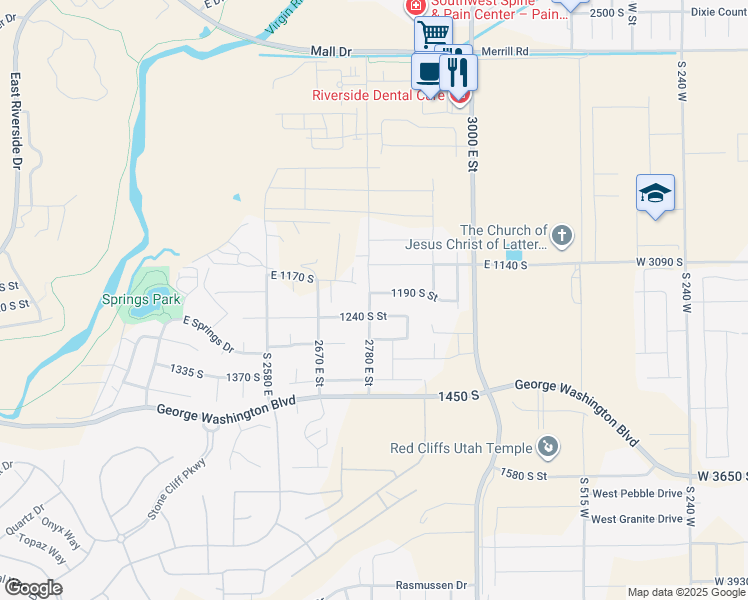 map of restaurants, bars, coffee shops, grocery stores, and more near 2804 East 1190 South Street in St. George