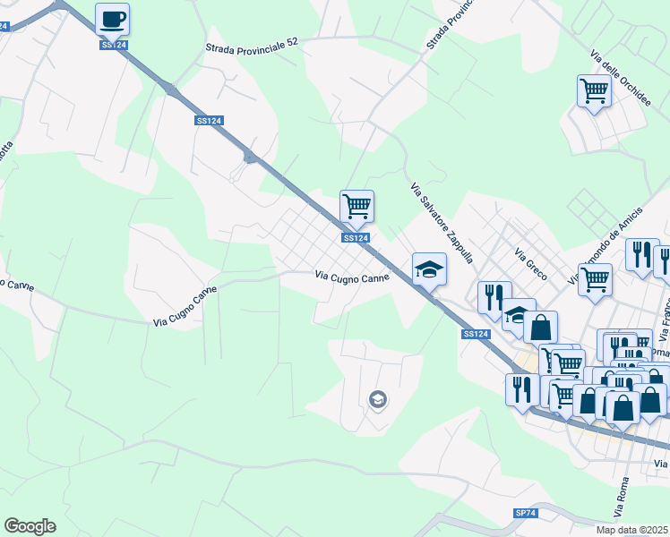 map of restaurants, bars, coffee shops, grocery stores, and more near 9 Via Rosselli Fratelli in Floridia