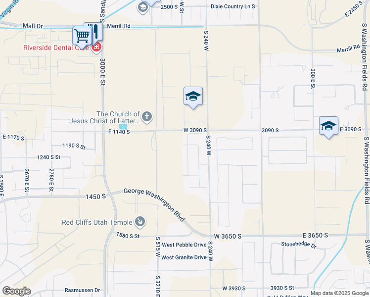 map of restaurants, bars, coffee shops, grocery stores, and more near 3188 South 355 West in Washington