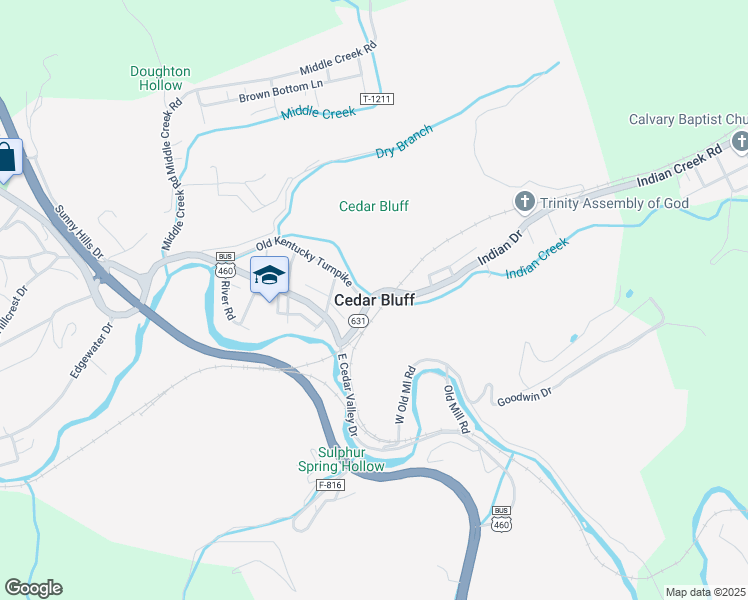 map of restaurants, bars, coffee shops, grocery stores, and more near in Cedar Bluff