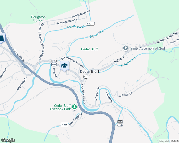 map of restaurants, bars, coffee shops, grocery stores, and more near in Cedar Bluff