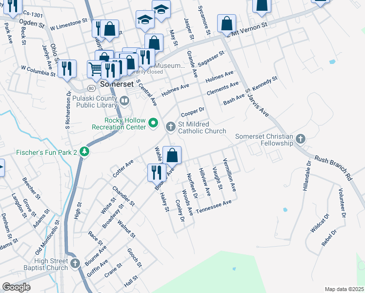 map of restaurants, bars, coffee shops, grocery stores, and more near 216 Burke Drive in Somerset