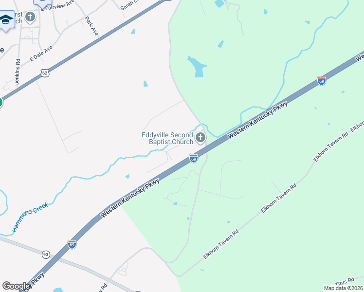 map of restaurants, bars, coffee shops, grocery stores, and more near Pebble Creek Road in Eddyville