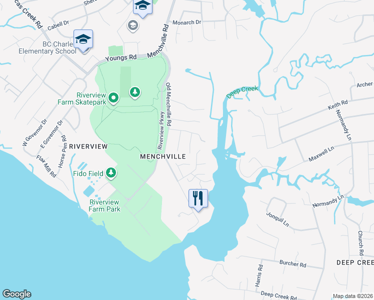 map of restaurants, bars, coffee shops, grocery stores, and more near 358 Wood Duck Lane in Newport News