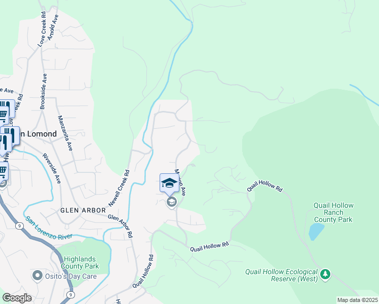 map of restaurants, bars, coffee shops, grocery stores, and more near 641 Marion Avenue in Ben Lomond