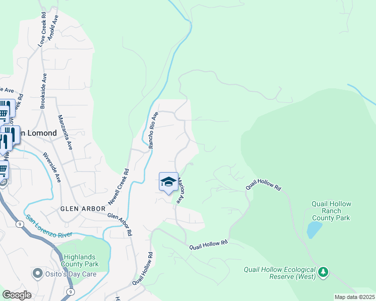 map of restaurants, bars, coffee shops, grocery stores, and more near 641 Marion Avenue in Ben Lomond