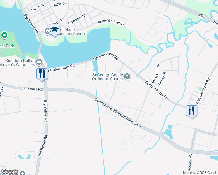 map of restaurants, bars, coffee shops, grocery stores, and more near 5 West Dressage Court in Hampton