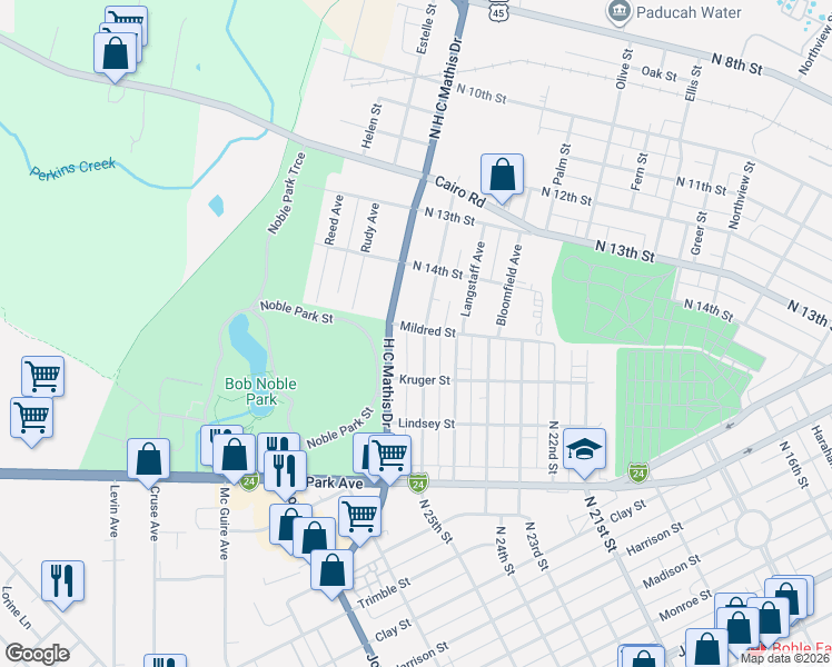 map of restaurants, bars, coffee shops, grocery stores, and more near 922 North 26th Street in Paducah