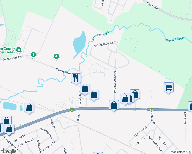 map of restaurants, bars, coffee shops, grocery stores, and more near 148 County Park Road in Paducah