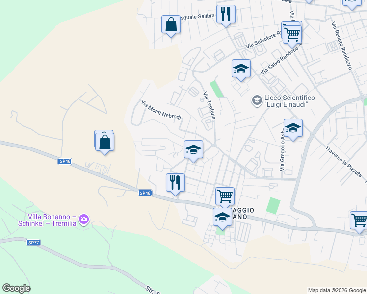 map of restaurants, bars, coffee shops, grocery stores, and more near 5 Via Monte Ramilia in Siracusa