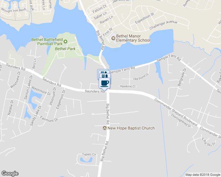 map of restaurants, bars, coffee shops, grocery stores, and more near 2 Musket Lane in Hampton