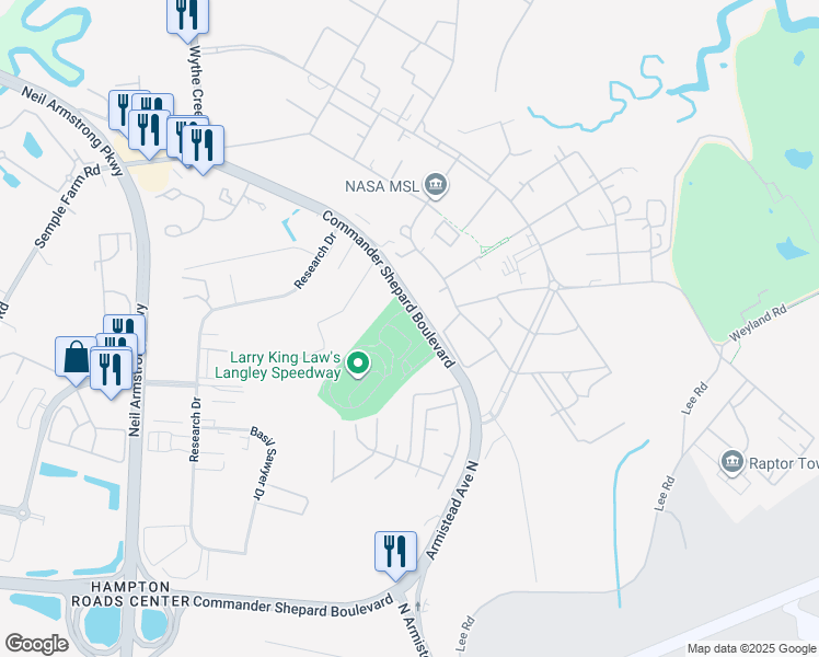 map of restaurants, bars, coffee shops, grocery stores, and more near 3175 Commander Shepard Boulevard in Hampton