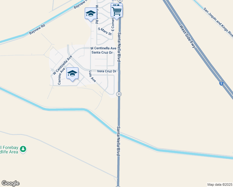 map of restaurants, bars, coffee shops, grocery stores, and more near 13795 Anacapa Avenue in Gustine